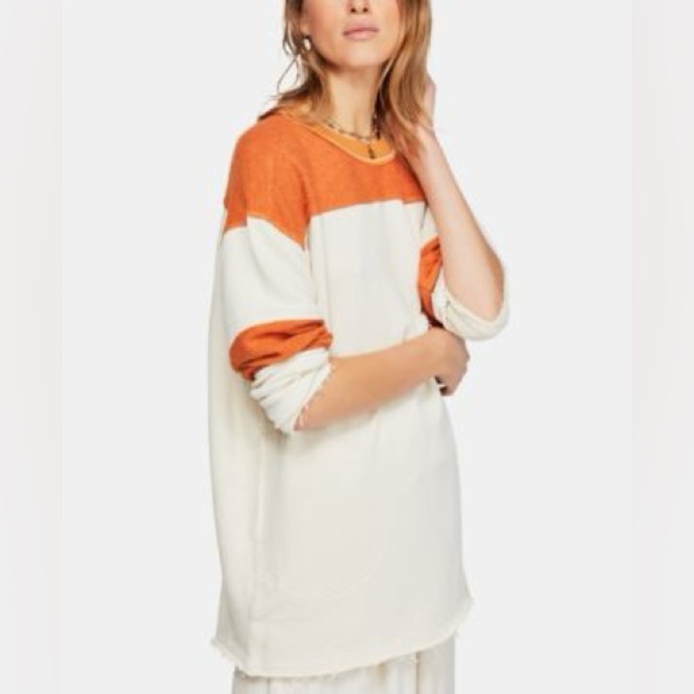 Free People Orange and Cream Tunic Sweatshirt
